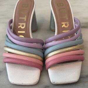 Butrich Pastel Multi-Color Strappy Block Heel Sandals - size 8 EU38